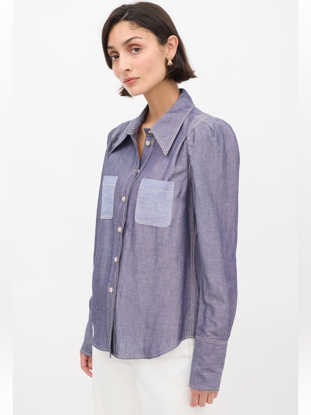 Smythe box pleat denim chambray shirt